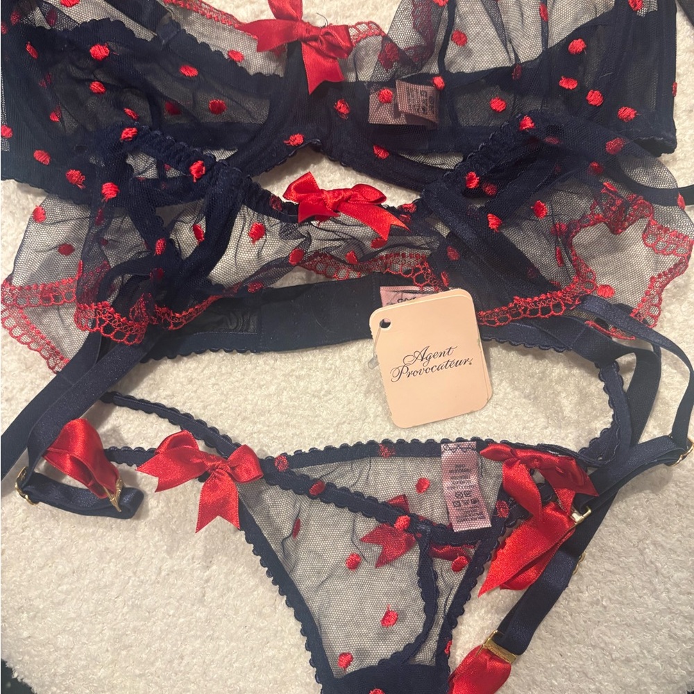 Agent Provocateur Winnie Navy and Red Lingerie Set